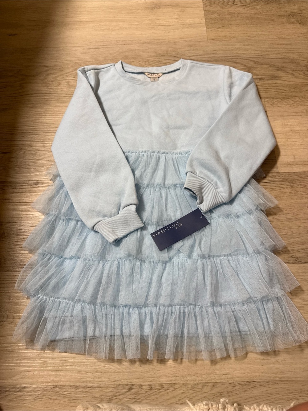 NWT Habitual Kids Combination Sweater Ruffled Tier Dress Light Blue Girls Size 6